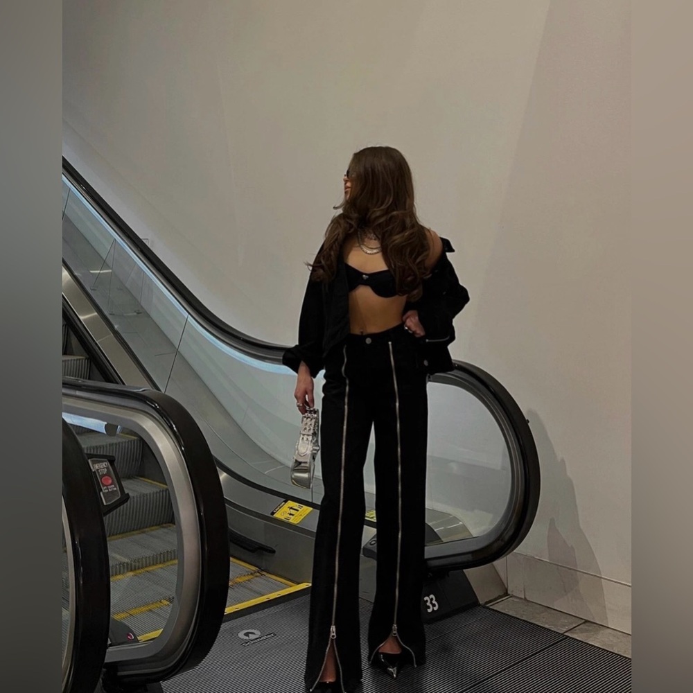 Zara Black Denim w/ Zipper Front - Picture 2 of 7